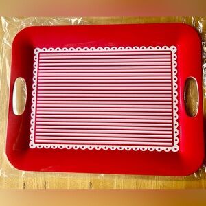 Grasslands Road Red and White Striped Serving Tray